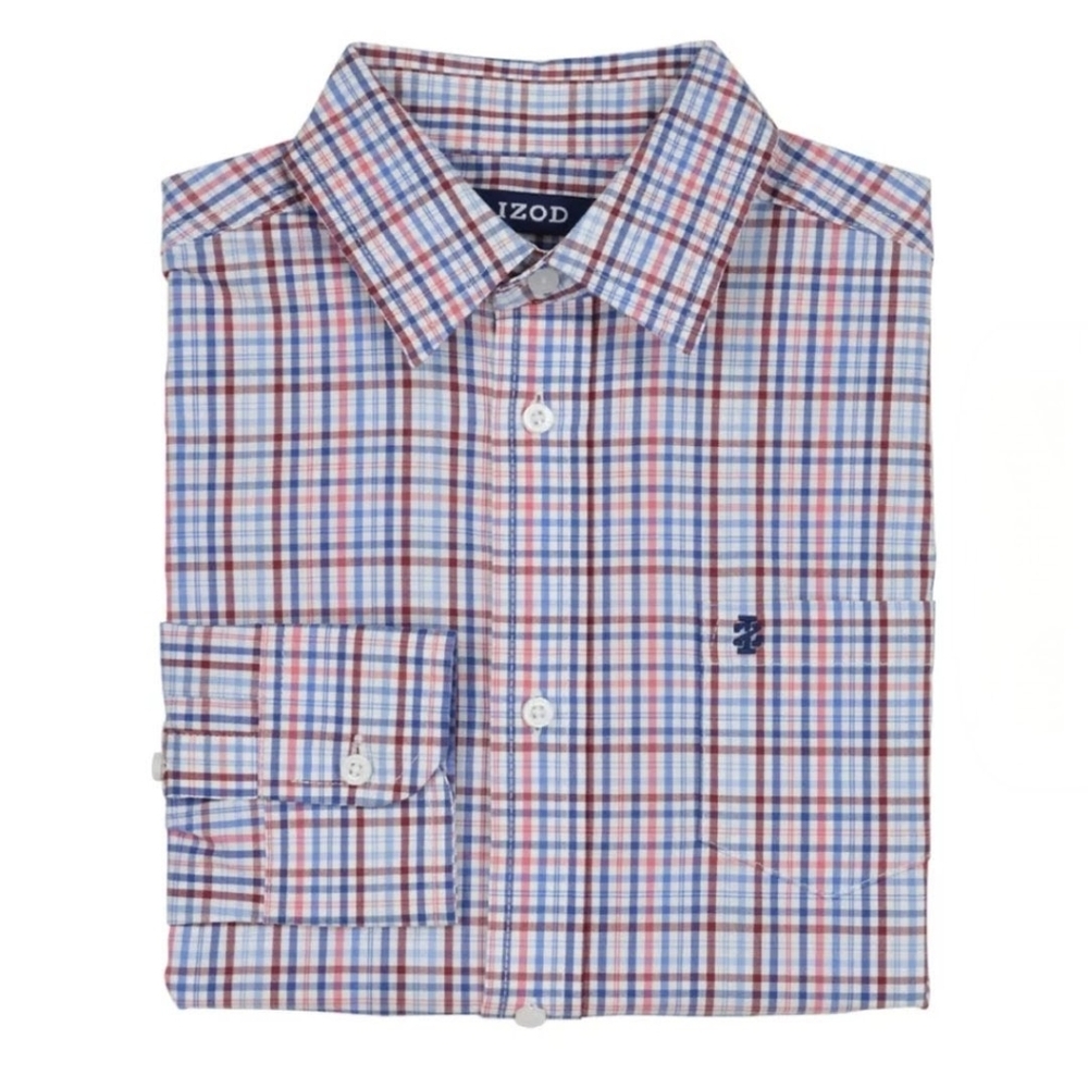 Izod Boys Izod L/S Multicolor Plaid Button-Down Poplin Shirt Size Med/10-12 New